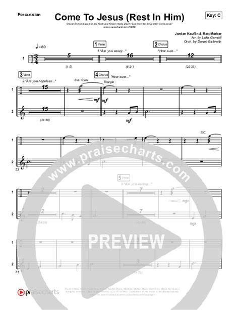 Come To Jesus Rest In Him Choral Anthem SATB Percussion Sheet Music