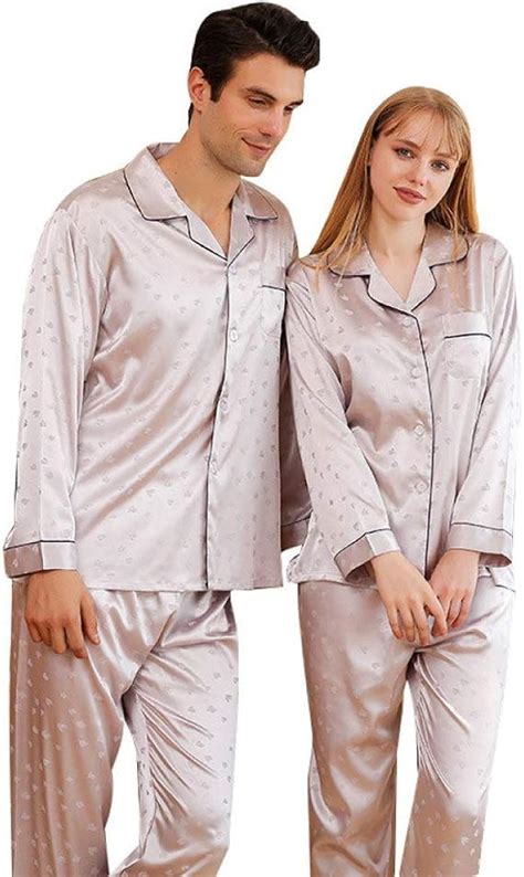 Yuhooe Damen Schlafanzug Lang Satin Pyjama Paar Pyjamas Seidenset F R