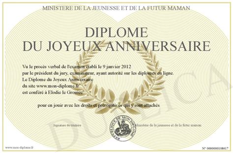 Diplome Du Joyeux Anniversaire