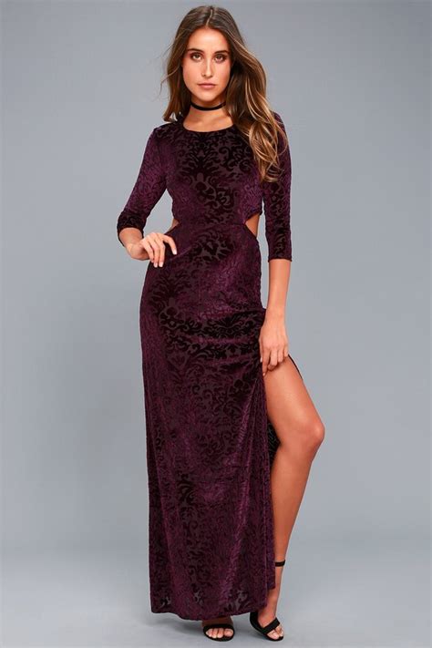 Sexy Plum Purple Dress Velvet Maxi Dress Cutout Dress Lulus