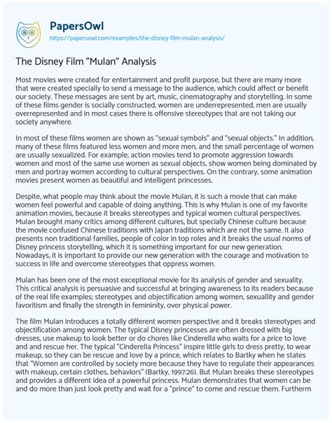 The Disney Film "Mulan" Analysis - Free Essay Example - 2482 Words ...