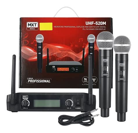 Microfone Duplo Sem Fio Digital 96 Canais 50m Profissional MXT UHF 520M