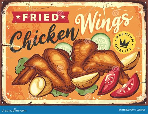 Crispy Fried Chicken Meat Retro Poster Idea Stock Vector Illustration