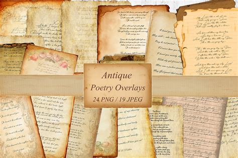 Antique Poetry Overlays Scrapbooking Digital Collage Sheet Etsy