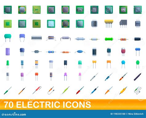 70 Elektrische Pictogrammen Instellen Tekenstijl Vector Illustratie