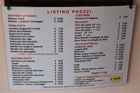 Menu at L'Osteria restaurant, Canda