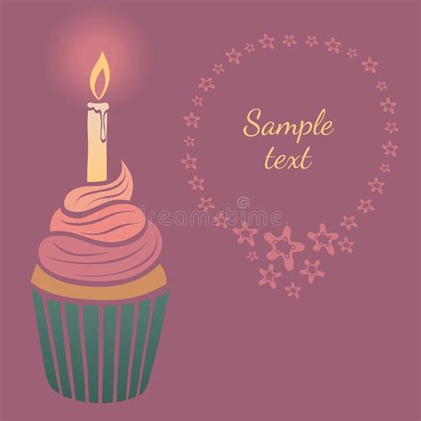 Vector Illustration With Cupcake And Candle. Stock Illustration ...