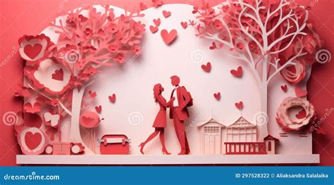 Papercut Out Craft Happy Valentine S Day Background Couple Silhouettes