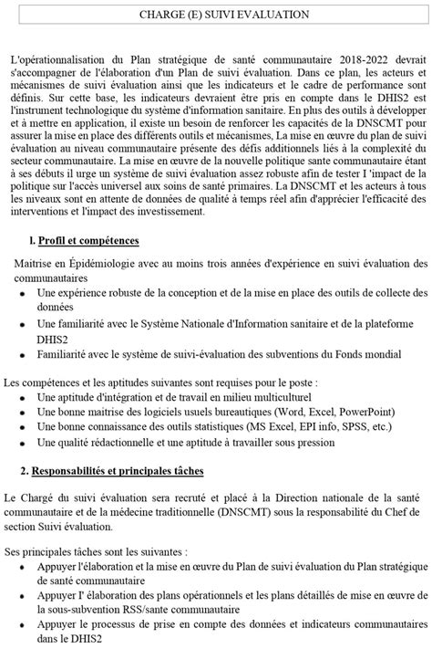 Recrutement D un e Chargé e De Suivi Evaluation