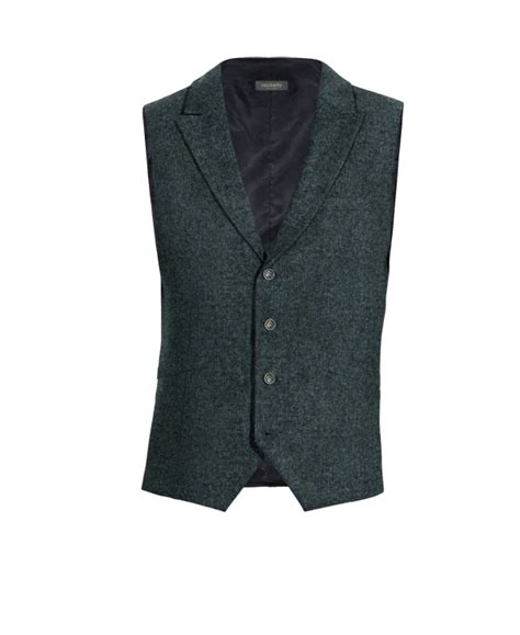 Gilet Elegante Con Risvolto A Lancia Blu In Donegal Tweed Con Bottoni