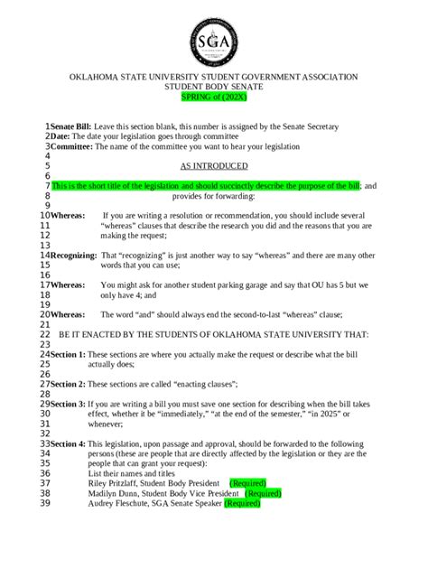 Senate Spring Bill Template Lcl Okstate Doc Template Pdffiller