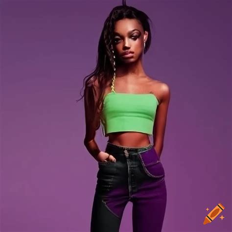 Black And Purple Skinny Jeans With Green And Purple Crop Top On Craiyon