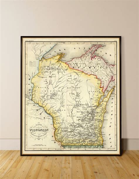 Wisconsin Map, Old Map Fine Print , Antique Restored Map, Badger State ...