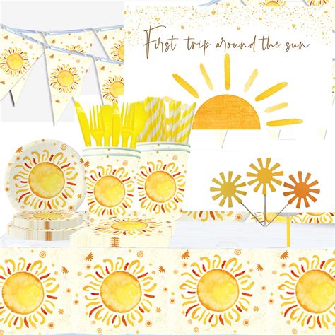 Boho Sun Birthday Party Tableware Paper Plates Cup Napkin Sunshine