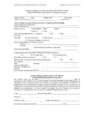 Fillable Online Parental Request Form For Prescribed Medication Fax