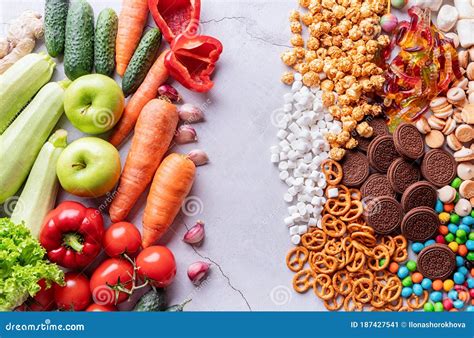 Healthy Or Unhealthy Food Top View Flat Lay Stock Image Image Of