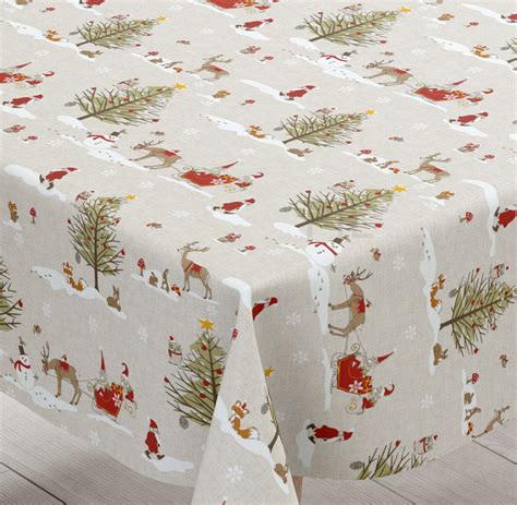 Fryetts Christmas Woodland Beige Oilcloth Tablecloth Pvc Tablecloths