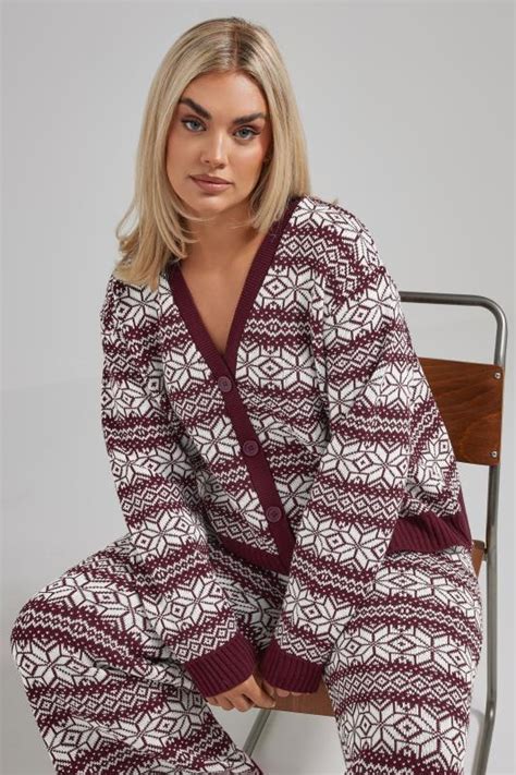 Limited Collection Plus Size Burgundy Red Fairisle Knitted Cardigan