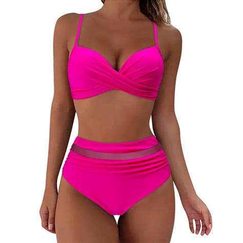 Towed Women High Waisted Bikini Set Sports Color Block Swimsuit Scoop