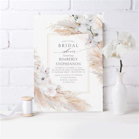 Pampas Grass And White Orchids Chic Bridal Shower Tropical Bridal