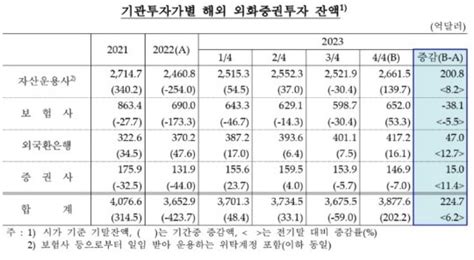 기관투자가 외화증권투자 잔액 224억달러 증가 네이트 뉴스