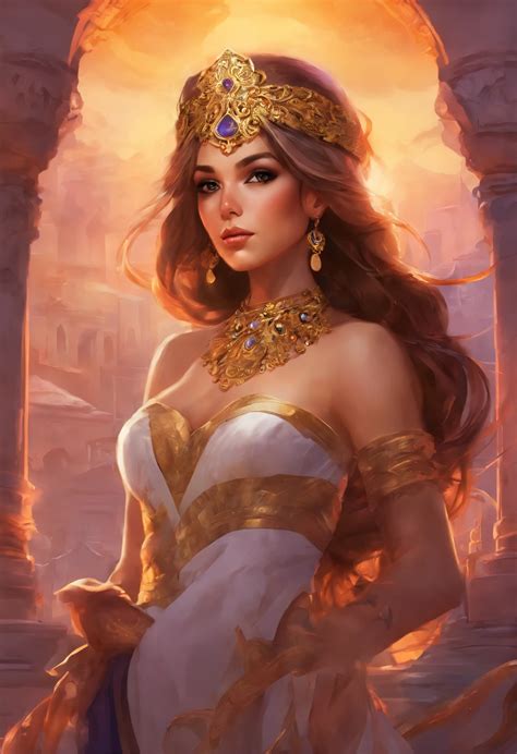 A Painting Of A Woman In A White Dress And Gold Jewelry Seaart Ai