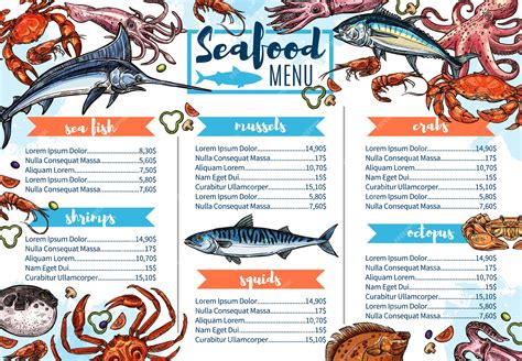 Premium Vector Seafood Restaurant Menu Fish Gourmet Food Sketch