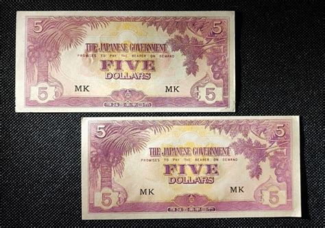 ORIGINAL Malaya Japanese Occupation WWII 1942 5 Dollars PREFIX MK