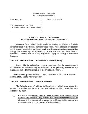 Fillable Online HDPP MOTION TO EXCLUDE PROFFERED EVIDENCE Intervenor