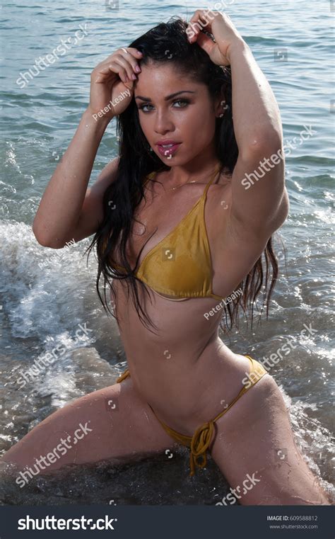 Model Yellow Bikini Florida Beach Stock Photo Shutterstock