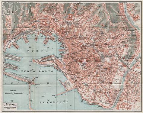 Genoa Genova Vintage Town City Map Plan Italy Old Vintage Chart