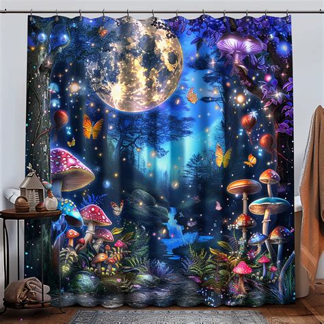 Enchanting Night Sky Forest Shower Curtain Hyper Realistic Design With