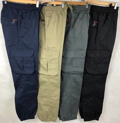 Men S Active Casual Workwear Cargo Pants Trousers Elastic Waist With