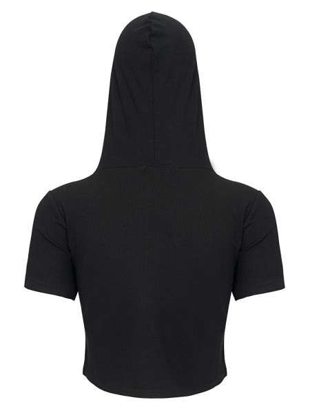 Black Gothic Punk Short Sleeve Casual Hooded Top For Women Devilnight