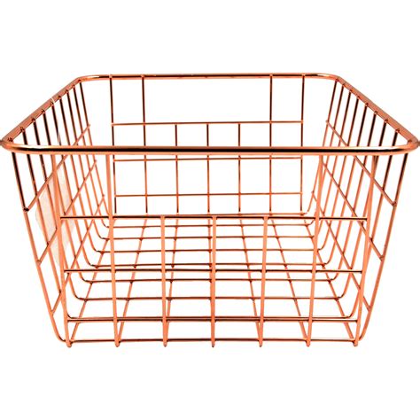 Mainstays Rose Gold Steel Wire 8.4" x 6.5" x 11.6" Storage Basket ...