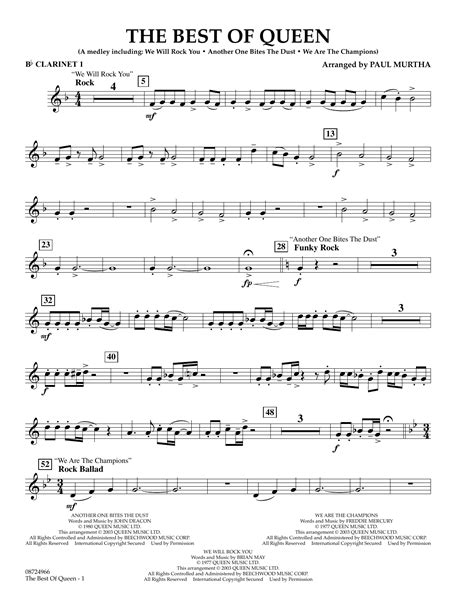 The Best Of Queen Bb Clarinet 1 By Paul Murtha Sheet Music For Concert Band At Sheet Music Direct