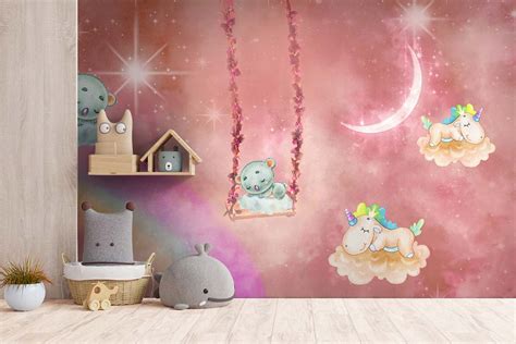 Baby pink unicorn kids wallpaper – Myindianthings