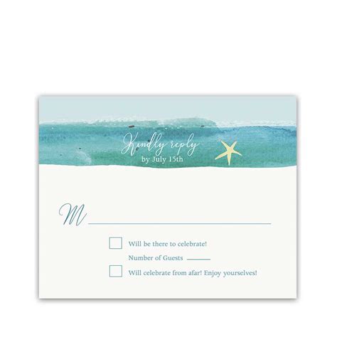 Casual Beach Wedding RSVP Cards Starfish and Ocean watercolor Cards