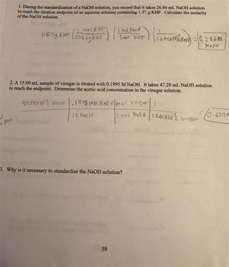 Solved I. During the standardization of a NaOH solution, you | Chegg.com 