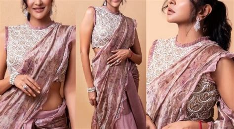 Lakshmi Manchu In A Pink Ruffle Saree At Diwali Bash