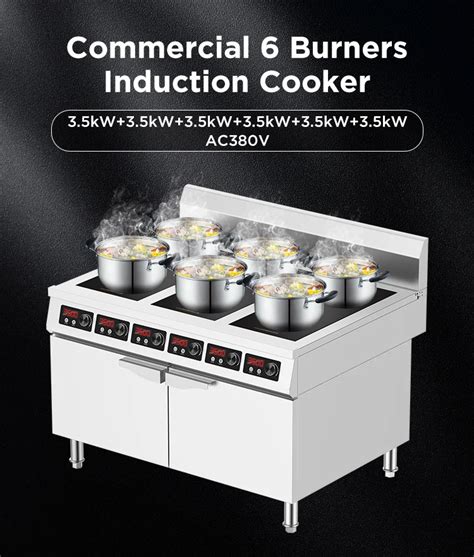 Six Eye Commercial Kitchen 6 Head Zone 380v Induction Stove Hob Range Multi Burner Cabinet