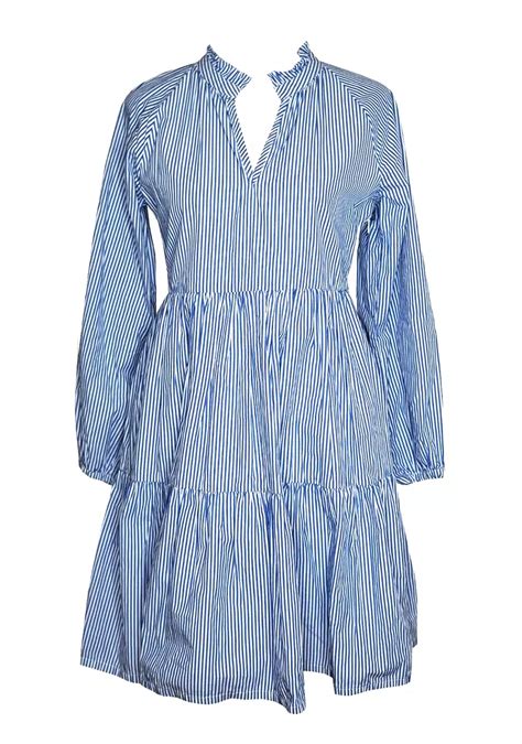 Tiered Popover Dress In Striped Cotton Poplin Dresses 52 Off