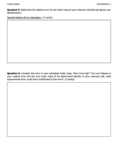 Chem H Experiment Question Calculate The Chegg