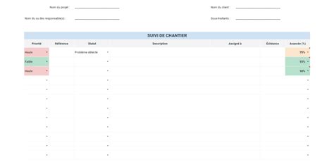 Modèle tableau de suivi de chantier Excel Exemple Gratuit