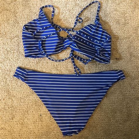 SHEIN Swim Shein Blue White Striped Bikini Set Poshmark