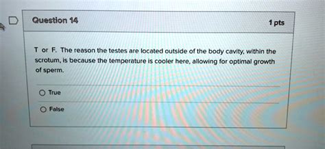 Solved Question Pts Or F The Reason The Testes Are Located