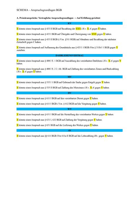 BGB Ansprüche und Überblick A Primäransprüche Vertragliche