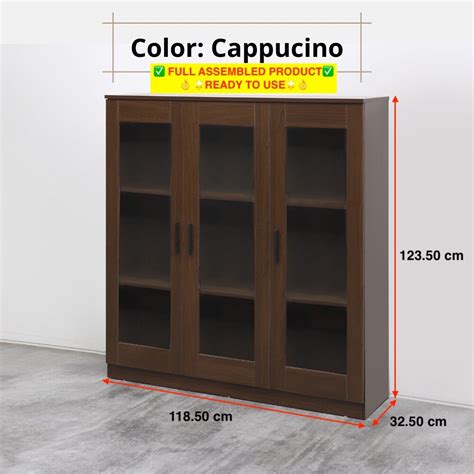 Roam 3 Door Display Cabinet Glass 3 Tier Rak Buku Bookshelf Murah