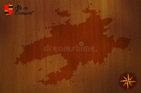 Map of Ushant Island Carved on Wood Stock Illustration - Illustration ...