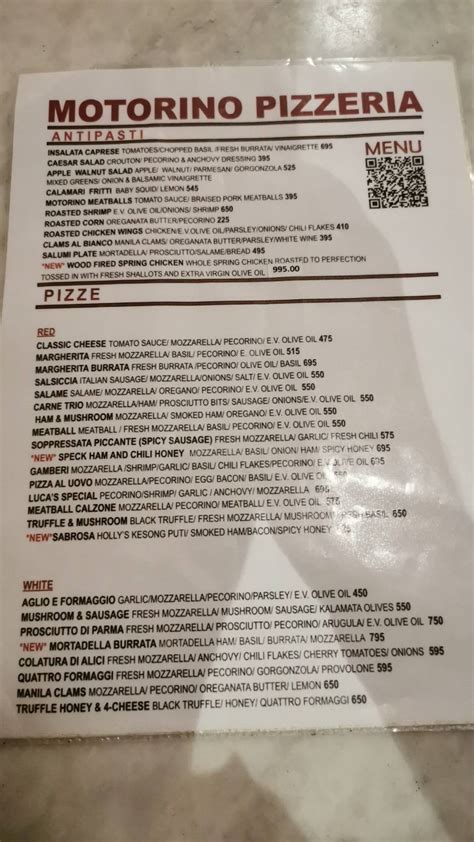 Menu at Motorino Pizza - Greenbelt pizzeria, Makati